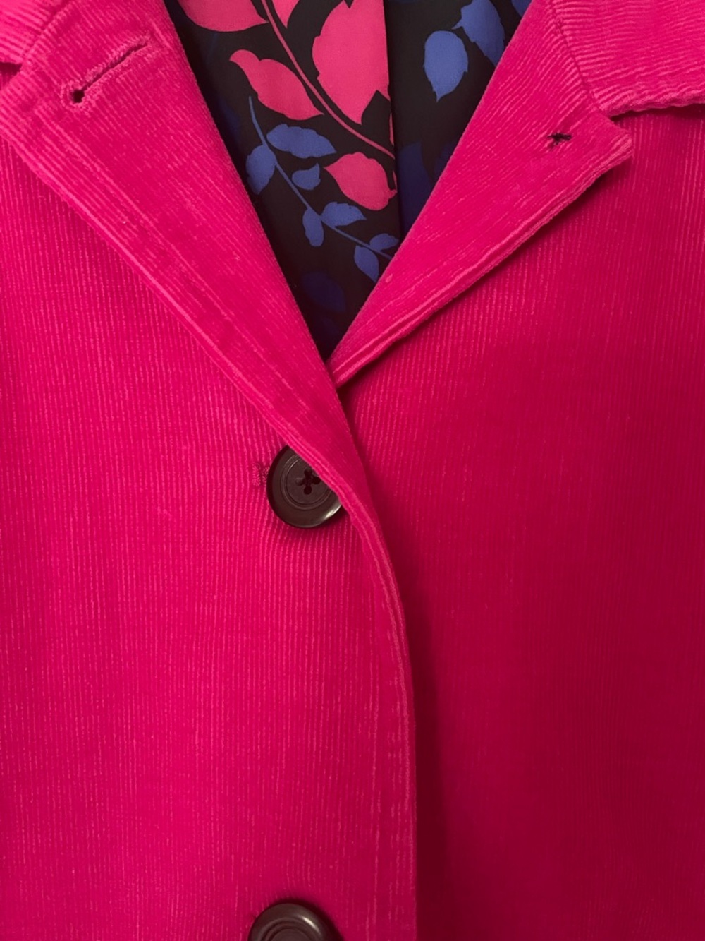 EUC Denim & Co. Fuchsia Corduroy Jacket | Floral Lined Button Front Coat - Picture 3 of 3